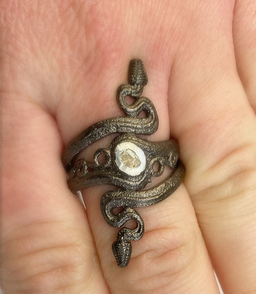 Raw Diamond Snake Ring-Sterling and Black Rhodium
