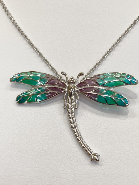 Sterling Silver Turquoise Plique-A-Jour Enamel Dragonfly Necklace