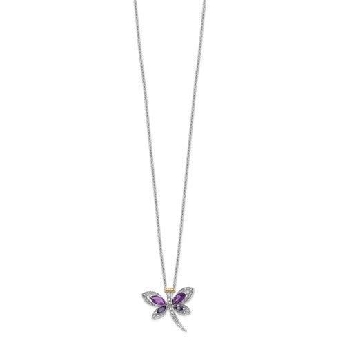 Sterling Amethyst and Iolite Dragonfly Necklace