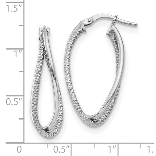 Sterling Silver Polished & Textured Fancy Hoop Earrings