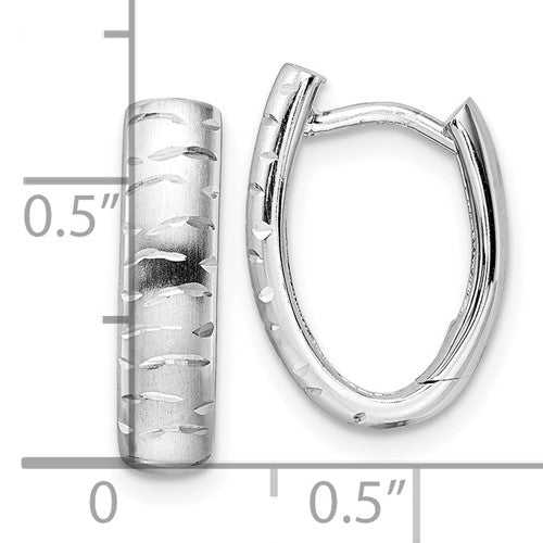 Sterling Silver Diamond Cut & Brushed Oval Hoop Earrings