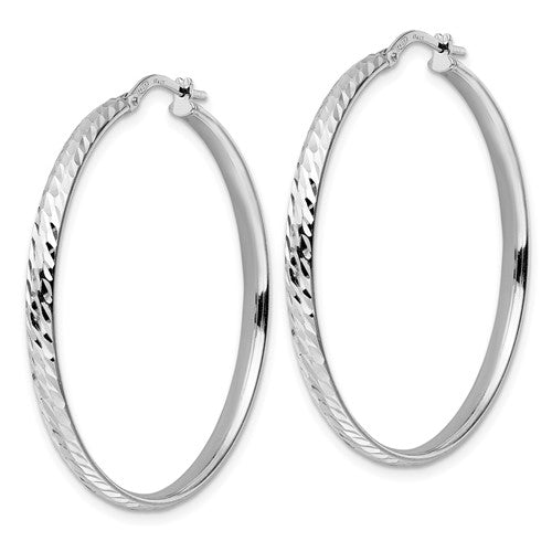 Sterling Silver Polished & Diamond Cut Hoop Earrings