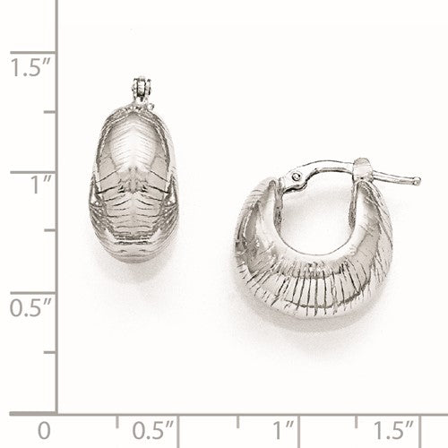 Sterling Silver Polished & Textured Hinged Hoop Earrings