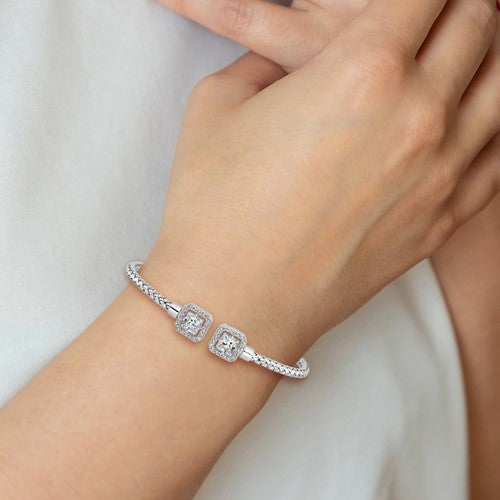 Sterling Silver Cubic Zirconia Polished Square Halo Bangle Bracelet