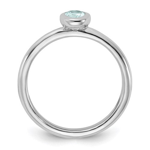 Sterling Silver Stackable Bezel Set Oval Cut Aquamarine Ring