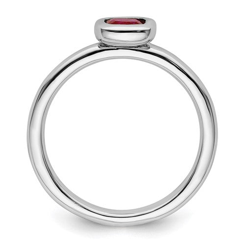Sterling Silver Stackable Bezel Set Cushion Cut Created Ruby Ring