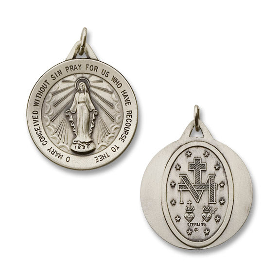 Sterling Silver Antiqued Large Miraculous Medal