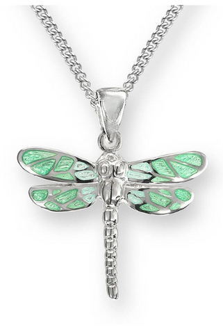 Sterling Silver Green Enamel Dragonfly Necklace