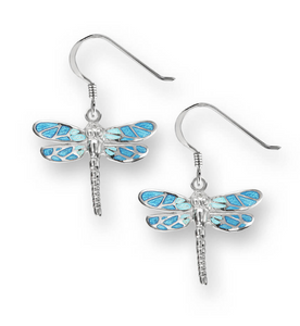 Sterling Silver Blue Enamel Dragonfly Wire Earrings
