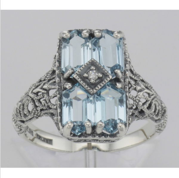 Sterling Blue Topaz & Diamond Ring