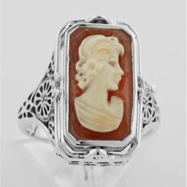 Sterling Cameo and Onyx Filigree Flip Ring