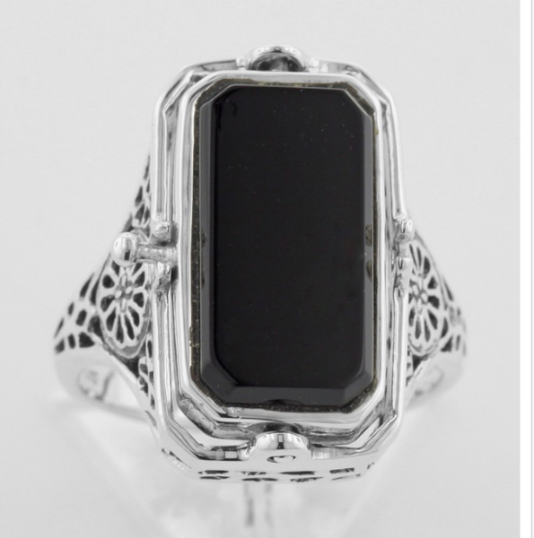 Sterling Cameo and Onyx Filigree Flip Ring
