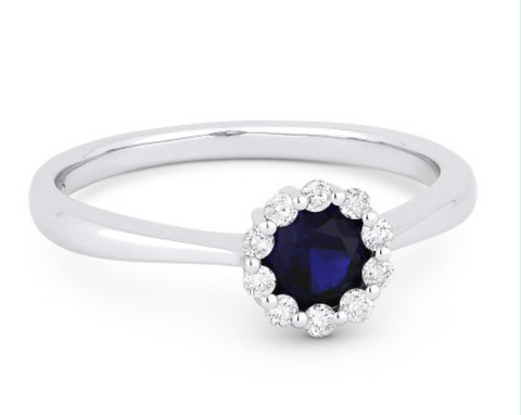 14K Created Blue Sapphire and Diamond Fashion Ring