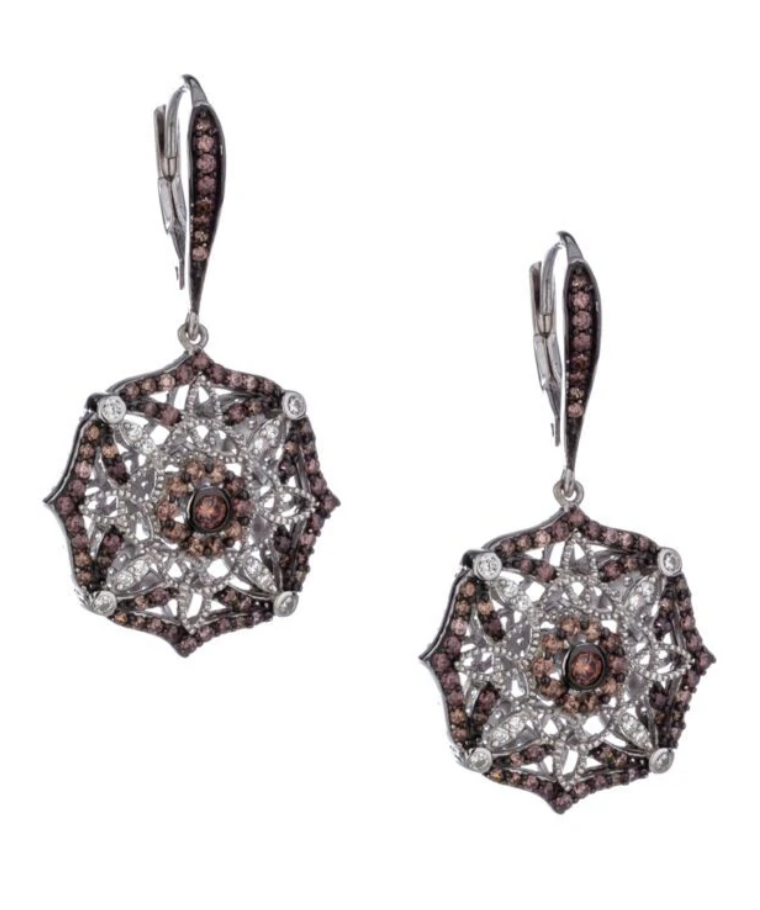 Rhodium CZ Night and Day Collection Scalloped Earrings
