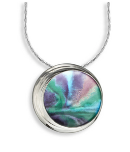 Sterling Silver Blue Multi Color Enamel Aurora Circle Necklace