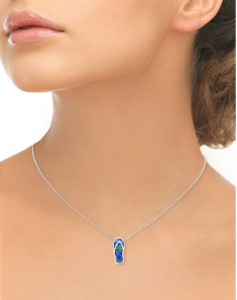 Sterling Silver Blue Enamel Flip-Flop Necklace