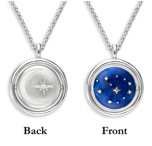Sterling Silver Blue Night and North Star Enamel Necklace with White Sapphires