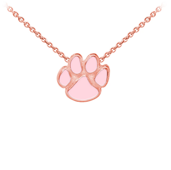Enameled Paw Print Sterling Silver Dainty Necklace