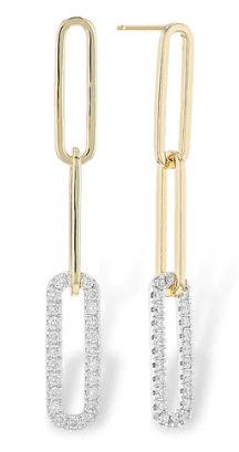 14K Diamond Paperclip Dangle Earrings