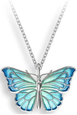 Sterling Silver Blue Plique-A-Jour Enamel Butterfly Necklace