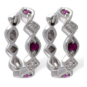 14K Ruby & Diamond Hoop Earrings