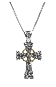 Sterling & 10k White Sapphire Celtic Cross Pendant