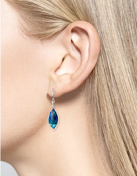 Sterling Silver Blue Multi Color Aurora Enamel Marquise Twist Wire Earrings