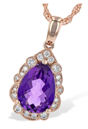 18" 14KRG Amethyst & Diamond Necklace