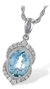 14K Aquamarine & Diamond Necklace