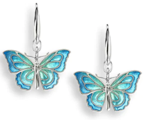 Sterling Silver Blue Plique-A-Jour Butterfly Wire Earrings