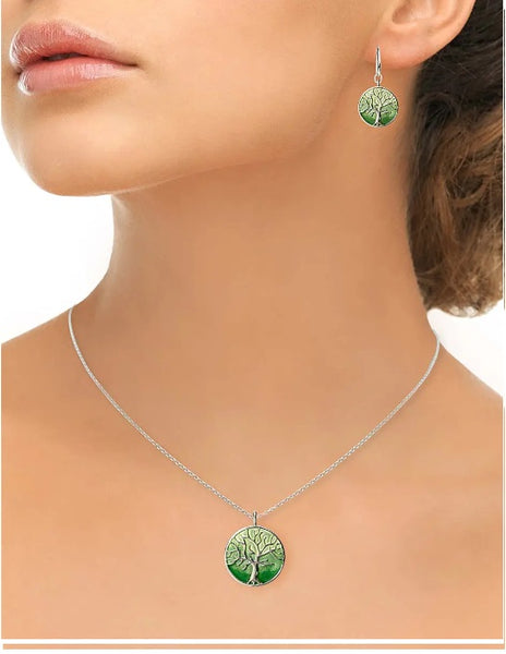 Sterling Silver Green Enamel Tree of Life Necklace