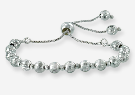 Sterling Silver Polished Beaded Adjustable Bracelet
