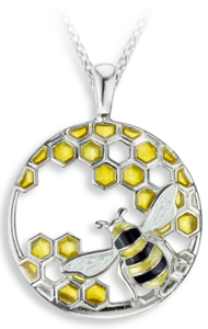 Sterling Silver Yellow Honeycomb & Bee Enamel Necklace