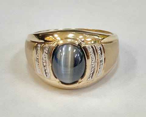 10k Grey Cats Eye & Diamond Ring