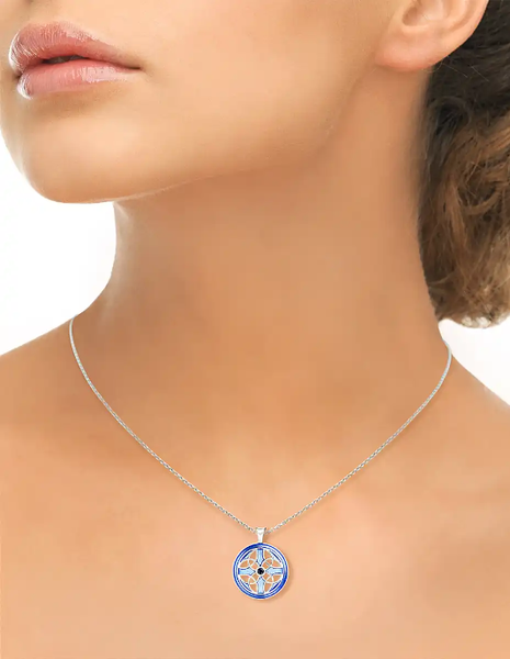 Sterling Silver Blue Plique-A-Jour Circle Celtic Cross Necklace with Blue Sapphire