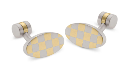 Stainless Steel Two-tone Plated Oval Checkerboard Cufflinks