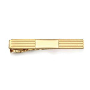 Gold Tone Engine Turned Lines with Signet Tie Bar