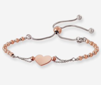 Two-tone Beaded Adjustable Heart Bracelet