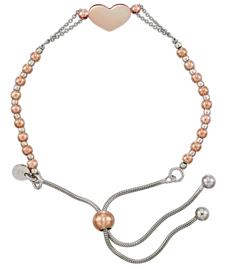 Two-tone Beaded Adjustable Heart Bracelet