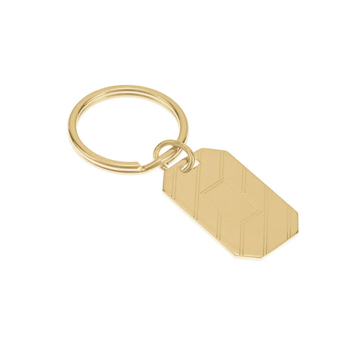 Gold Finish Key Ring with Square Center and Diagonal Lines