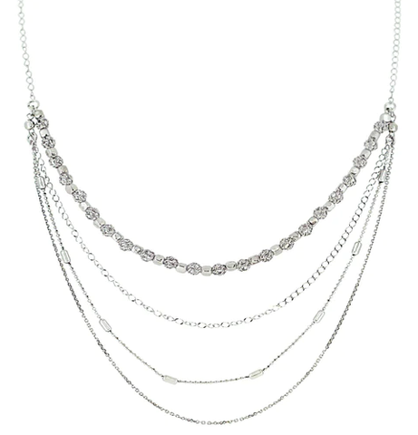 Sterling Silver Polished & Diamond Cut Layered Choker Necklace
