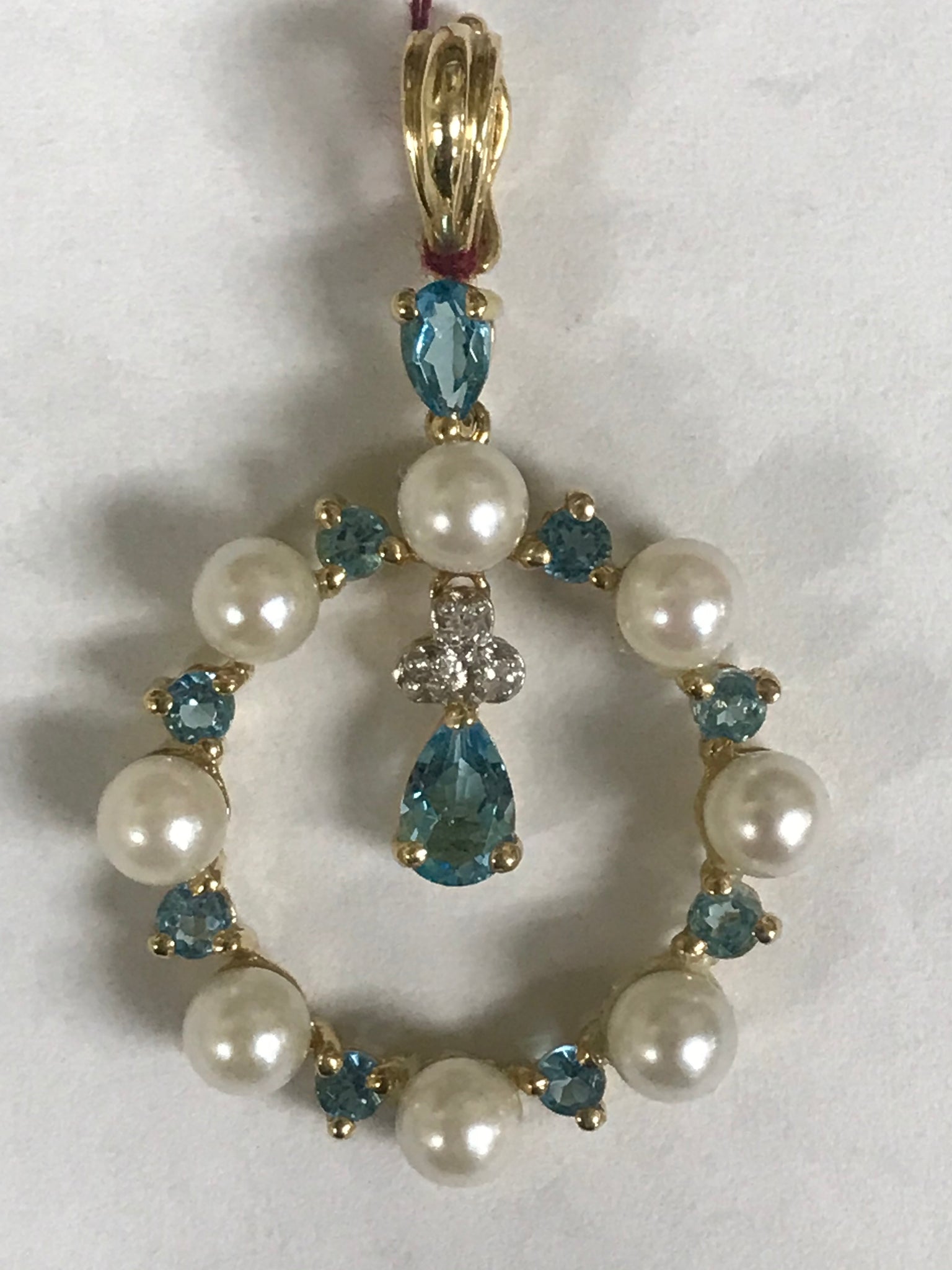 14k Cultured Pearl, Blue Topaz & Diamond Pendant