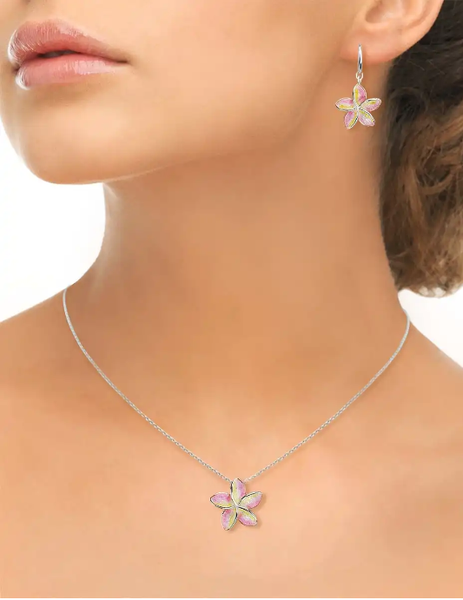 Sterling Silver Pink Plumeria Enamel Necklace