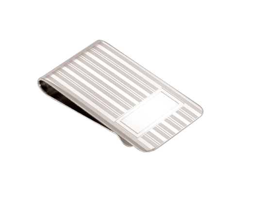 Rhodium Finish Money Clip with Lines and Bottom Rectangle