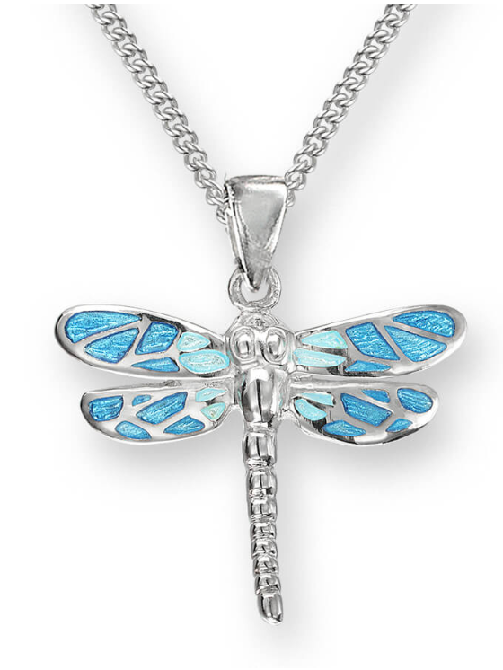 Silver Blue Enameled Dragonfly Necklace